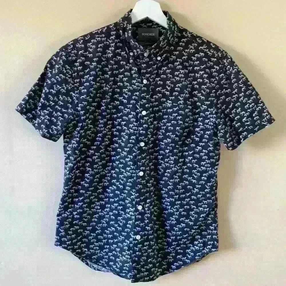 Bonobos Men’s Standard Fit Short Sleeve Button Down Printed Zebra Animal Black